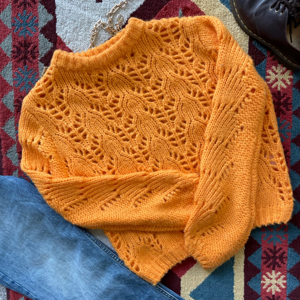 Tularosa Orange Balloon Sleeve Knit Sweater